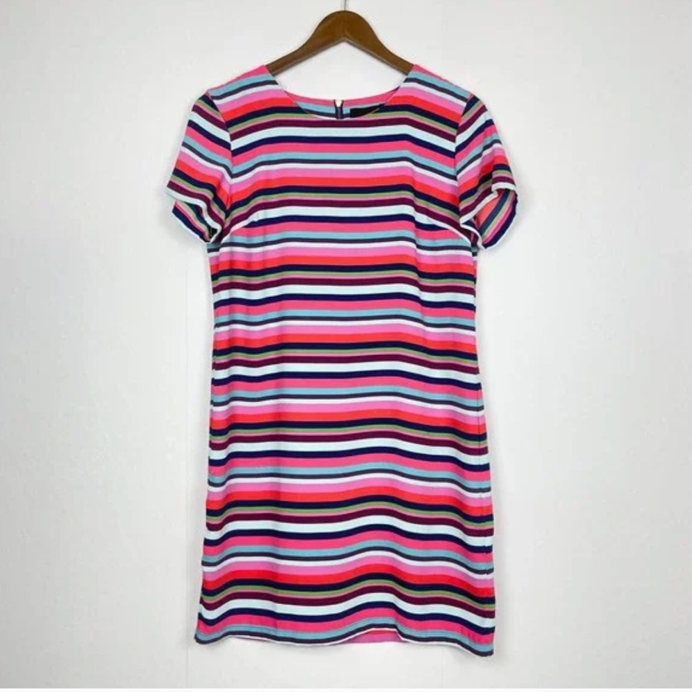 Cynthia Rowley Vibrant Multi Color Striped Shift Short Sleeve Dress Sz -10